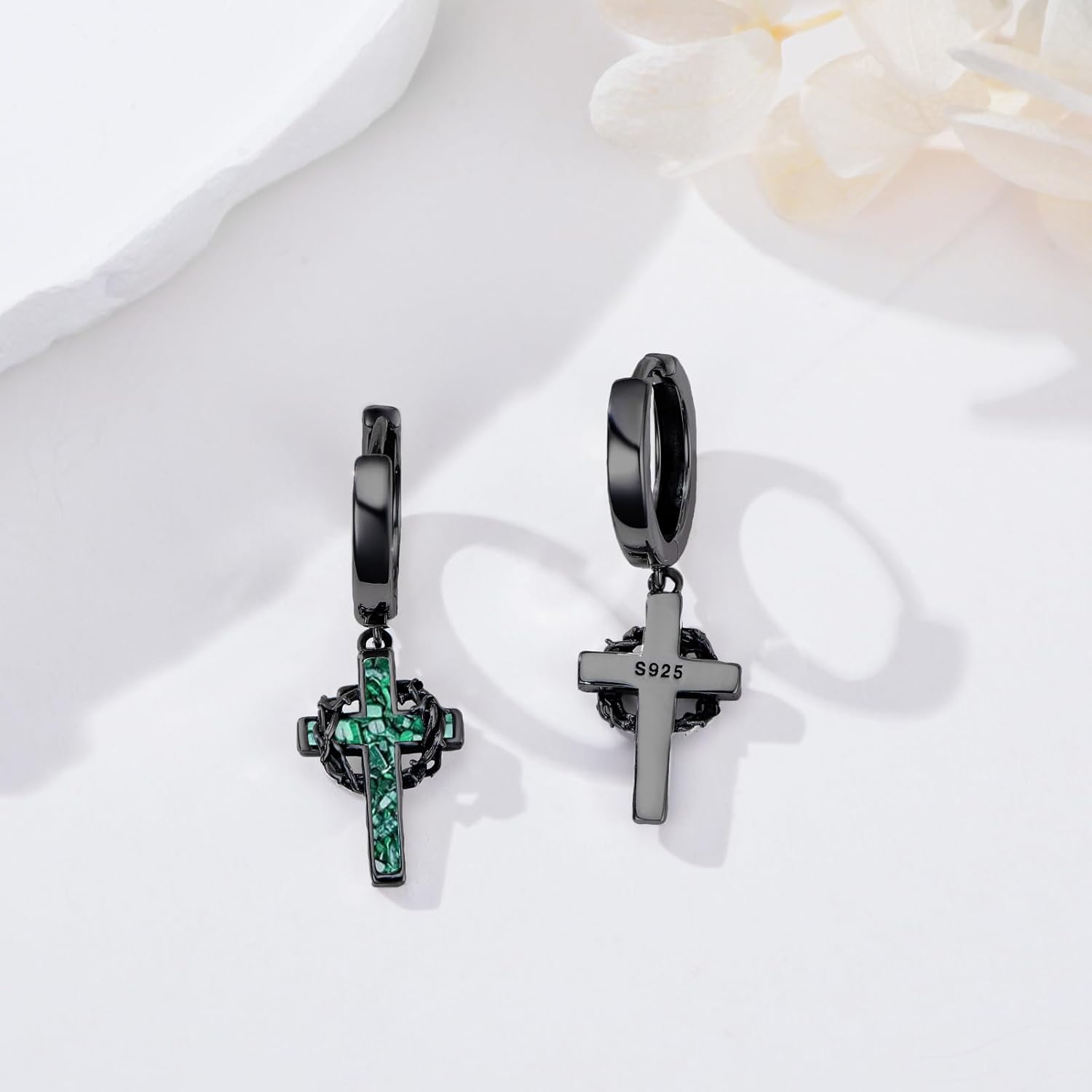 Cross Hoop Earrings for Men Women 925 Sterling Sliver Black Cross Dangle Earrings Christian Jewelry Catholic Gifts for Men Women - Image 7