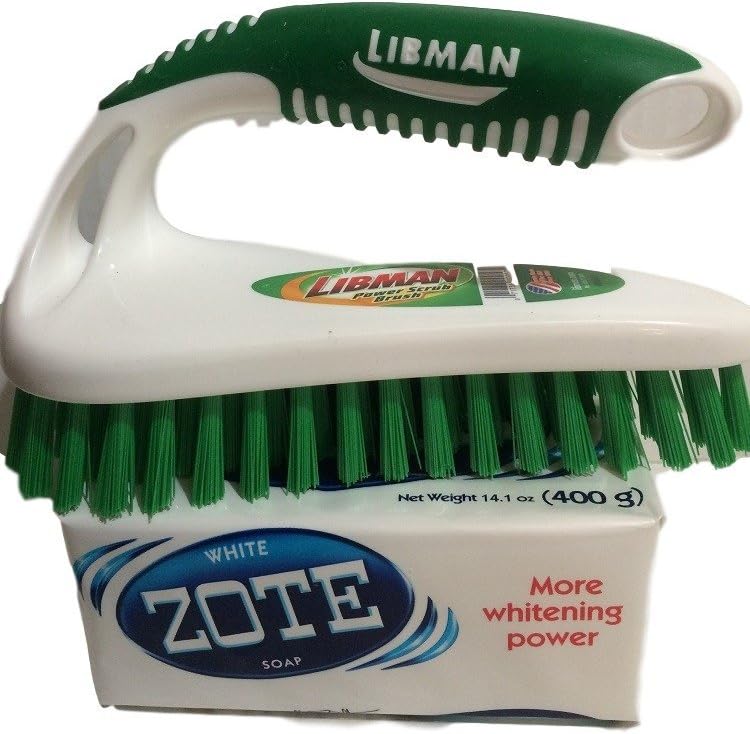 Zote White Soap Laundry Bar with Large Scrubber Brush, 2Pk