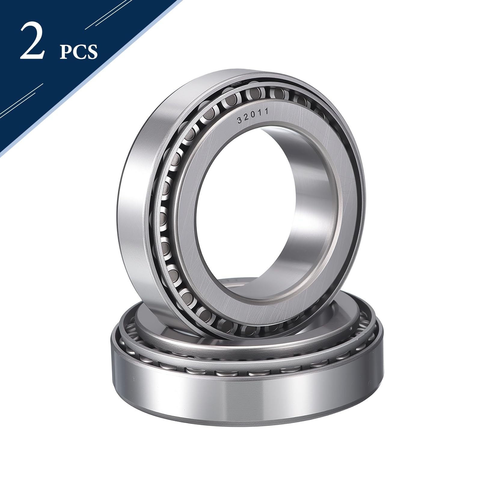 HIPicco Lot de 2 roulements à rouleaux coniques 32011 avec cône et coupelle - Alésage de 55 mm - Diamètre extérieur : 90 mm - Largeur de coupe : 20 mm - En acier chromé - ABEC-3
