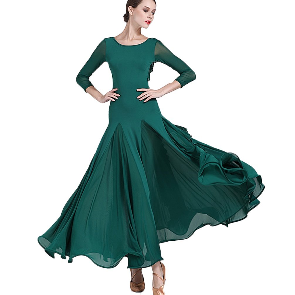 Rongg Waltz Modern Dance Skirt For Women Practice Performance Costumes Mesh Sleeves Back Ruffles Ballroom Dance Dresses Big Swing