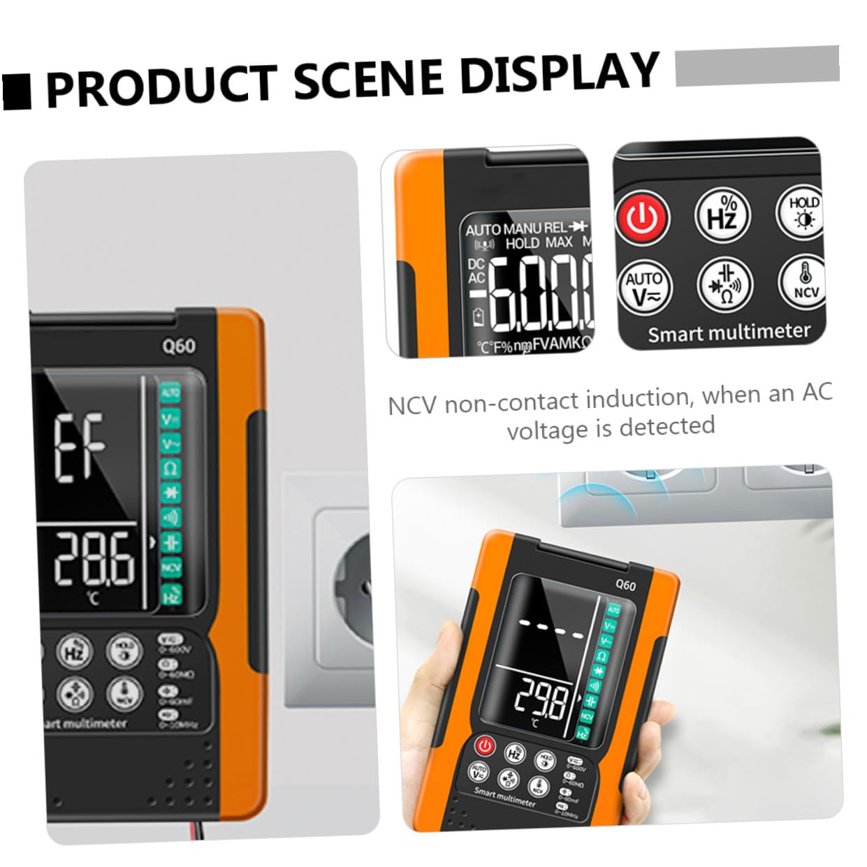 Mipcase Q60 Digital Multimeter Card-Style Auto-ranging Electrical Tester with Ncv Detection, True Effective Value, Continuity Buzzer, Backlight Screen, Data Hold, Flashlight for Home