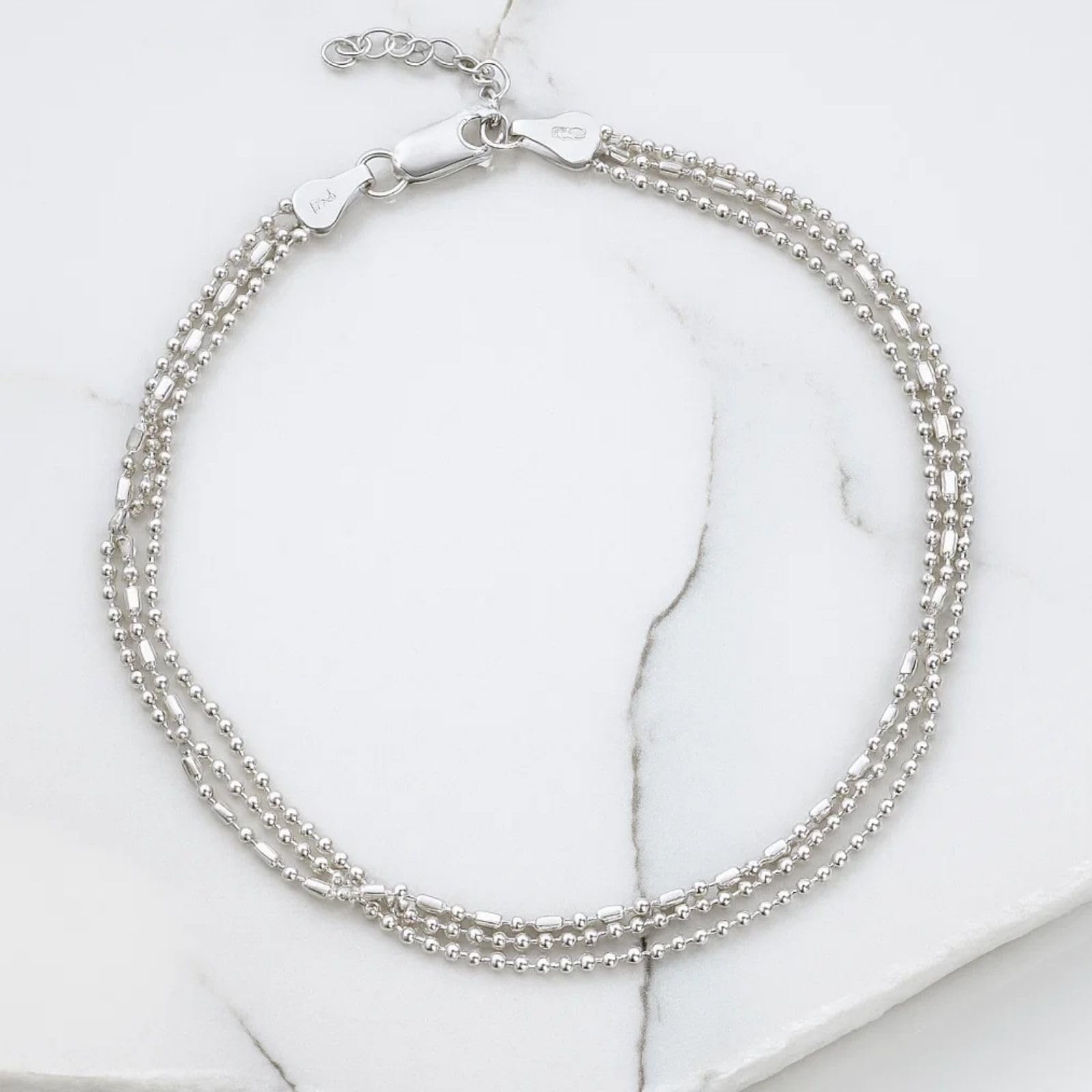 LillyMarie Cavigliera Tripla In Argento Sterling Regolabile Con Chiusura A Molla Per Donna