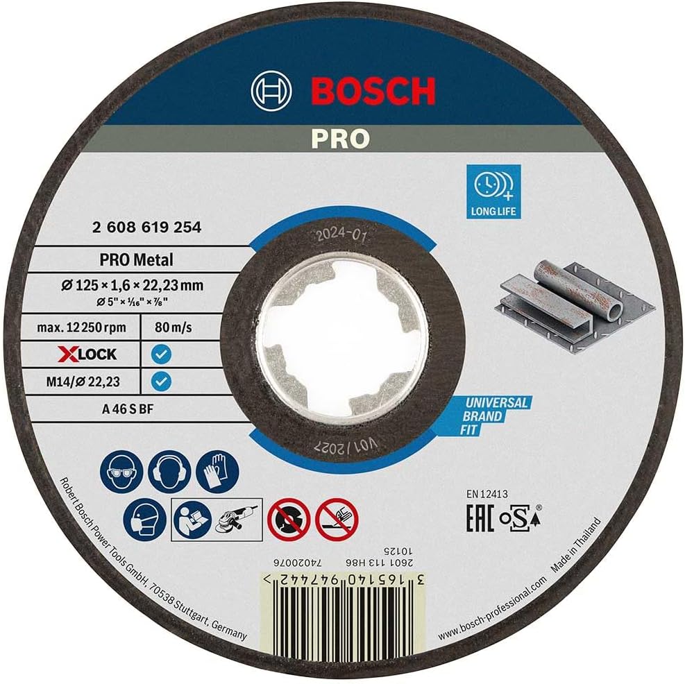 Bosch Professional 2608619254 Straight Cutting Disc Expert (for Metal, X-LOCK, Diameter 125 mm, Bore Diameter: 22.23 mm, Thickness: 1.6 mm)