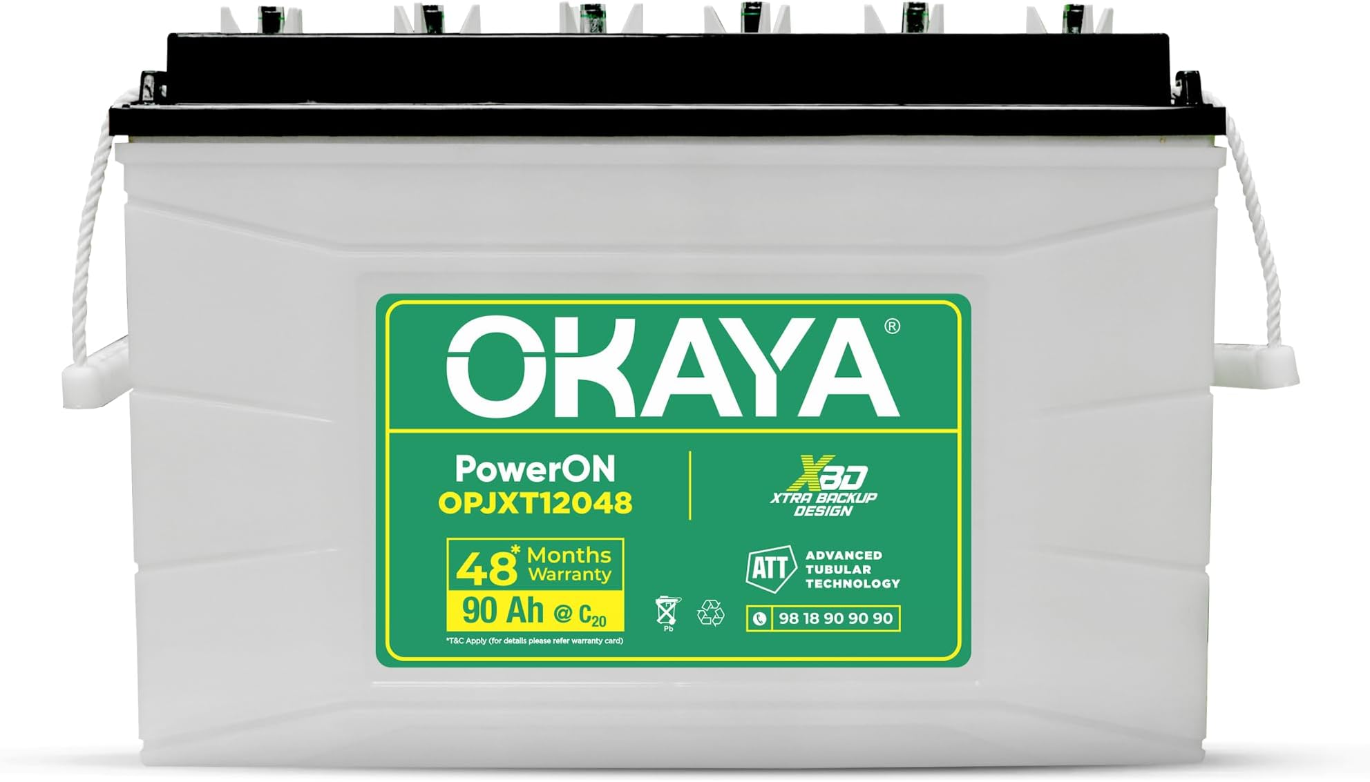 OKAYA PowerON OPJXT12048 90Ah JXT Inverter Battery for Home, Office & Shops | Robust & Compact Design | Upgrade Over 80Ah JT | Xtra Backup (XBD Technology) | 48 Months Warranty*