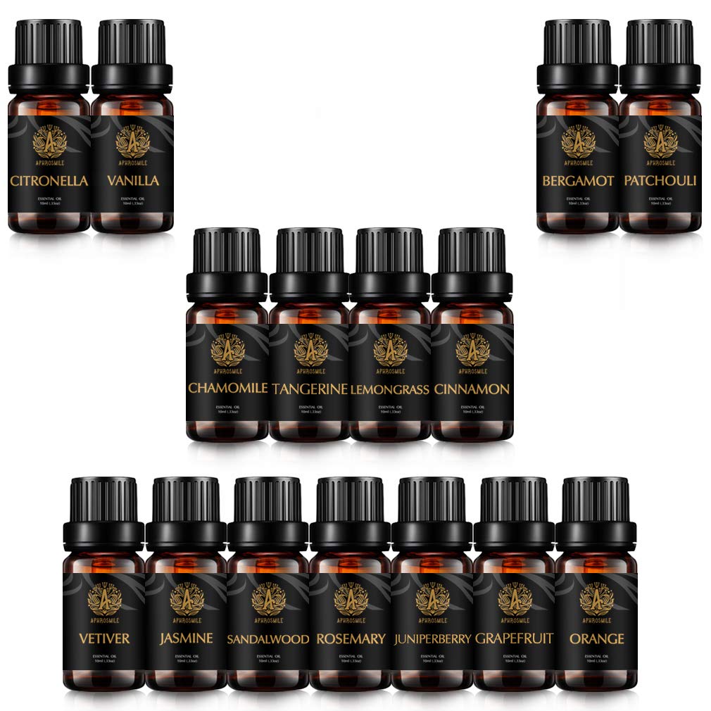 15x10ml Aromatherapie Kamille ätherisches Öl Set für Diffusor, 100% reines Bergamotte ätherisches Öl Kit für Luftbefeuchter-Vanille, Citronella, Patchouli, Rosmarin, Mandarine... Ätherische Öle Set