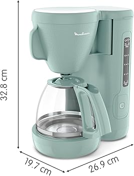 Moulinex Morning Plus - Cafetera de filtro, 1000 W potencia, 1,25 L capacidad, soporte giratorio, función antigoteo, mantener caliente, filtro permanente, FG2M132