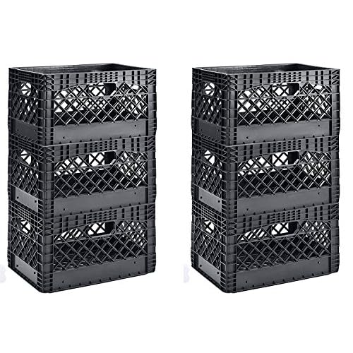 Muscle Rack PMK24QTB-3 24 quart 3 Pack black Heavy Duty Rectangular Stackable Dairy Milk Crates , 11″ Height, 19″ width (2 X 3 Pack)