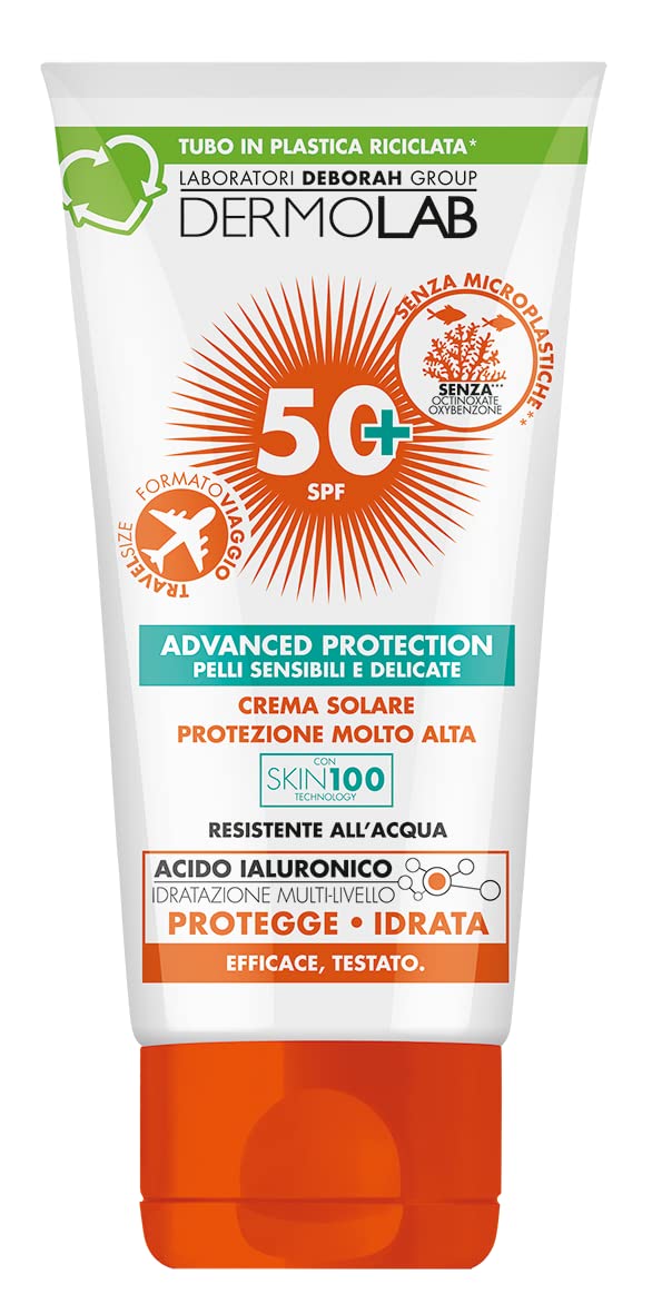 Dermolab - Crema Solare Protezione Molto Alta, per pelli chiare e delicate, Resistente All'acqua, SPF 50+, Formato Travel, 50 ml