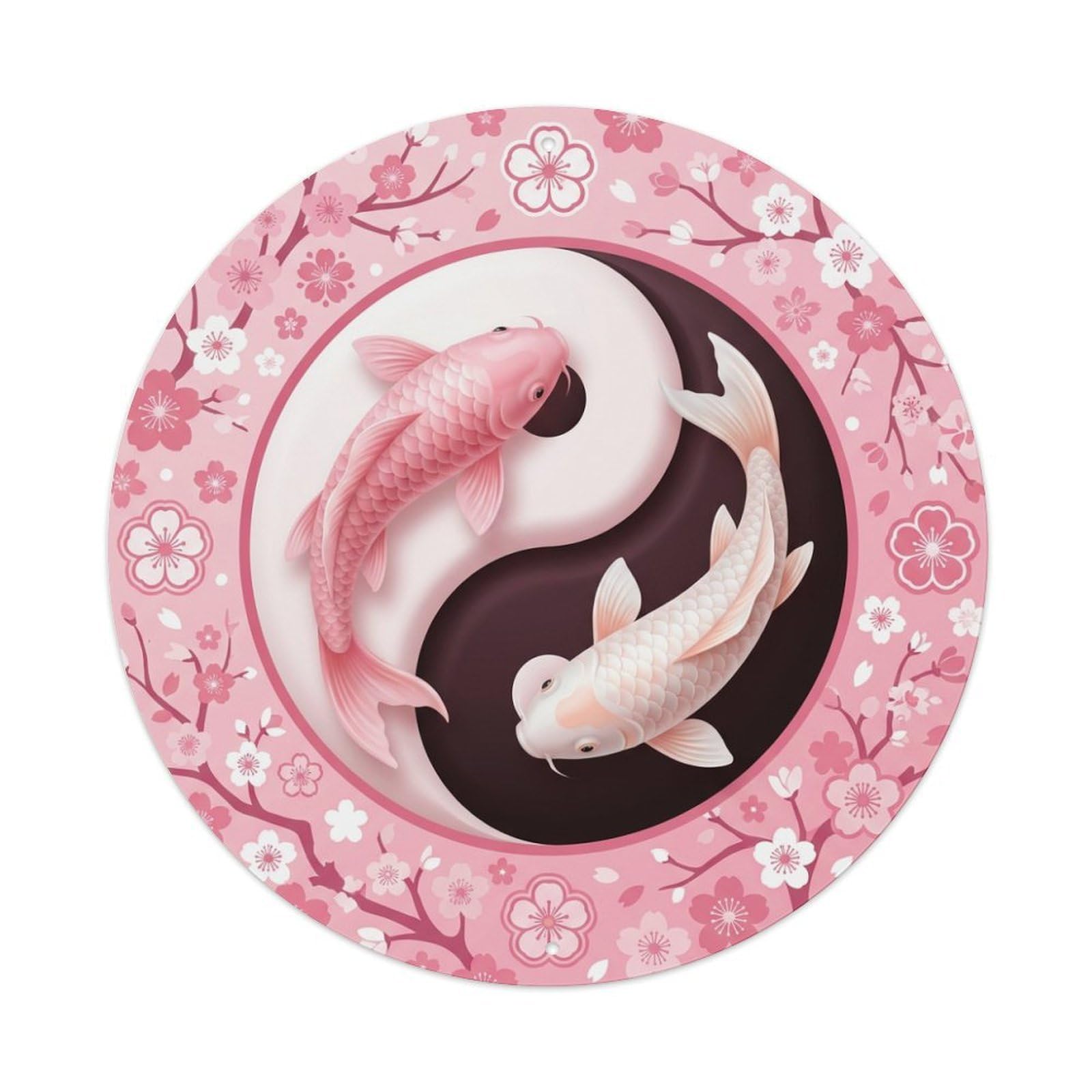 Metal Tin Sign Tai Chi Koi Fish Cherry Blossom 1