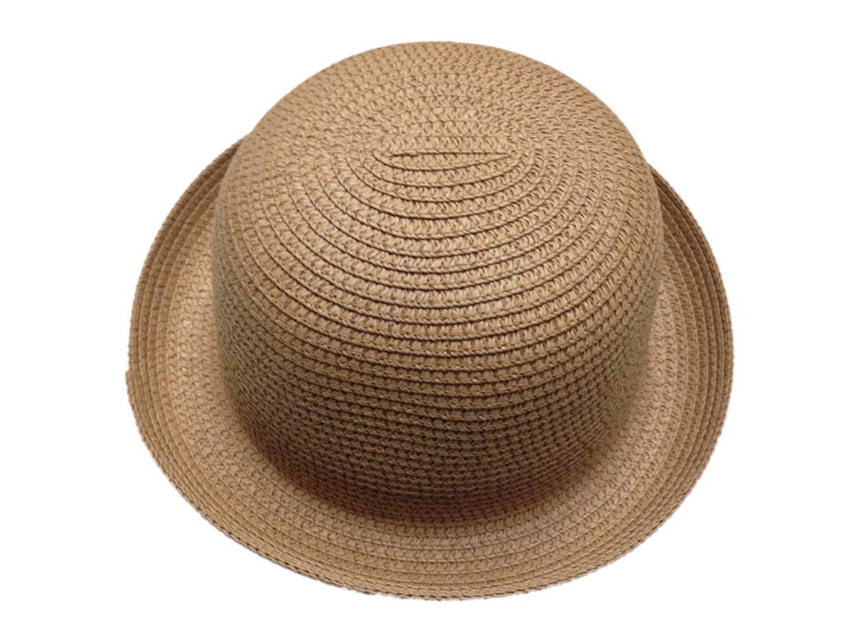 ACVIP Womens Summer Roll-Up Brim Straw Bowler Hats Cloche Sun Cap Headwear (Light Coffee)
