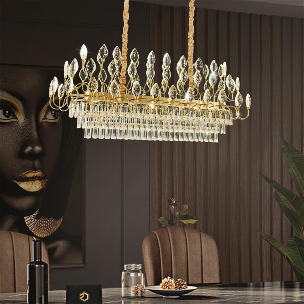 CSXSXAUO Modern Luxury Living Room Crystal Chandelier LED Fashion Creativity Restaurant Bedroom Villa Hotel Beauty Salon Duplex Staircase Pendent Lamp (B L120CM)