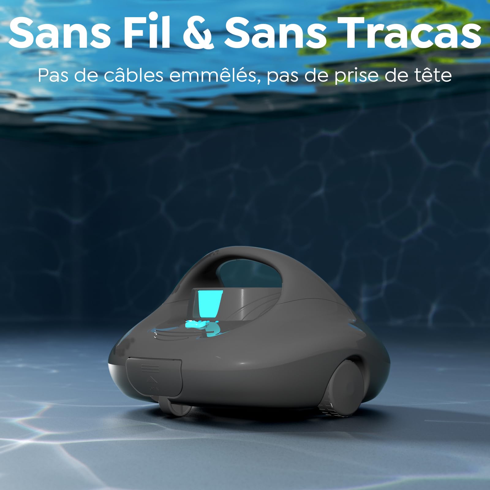 Robot Piscine, Nettoyeur de Piscine à Double Moteur, Gris & Vert | Aspirateur Piscine Sans Fil,Autonomie 130 Min,Fonction de Stationnement Automatique pour Piscines Hors Sol