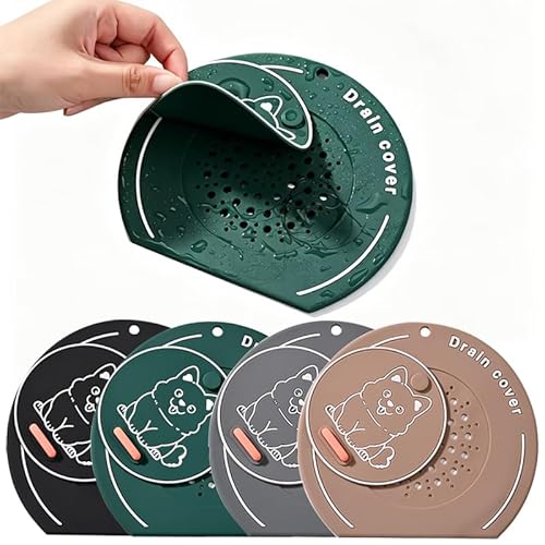 Rotating Silicone Drain Cover, 2-in-1 Odor Blocking Sink Stopper & Hair Catcher, Strong Seal Floor Drain Cap, 4 Pack Multi-Color, Reusable for Kitchen Bathroom Bathtub