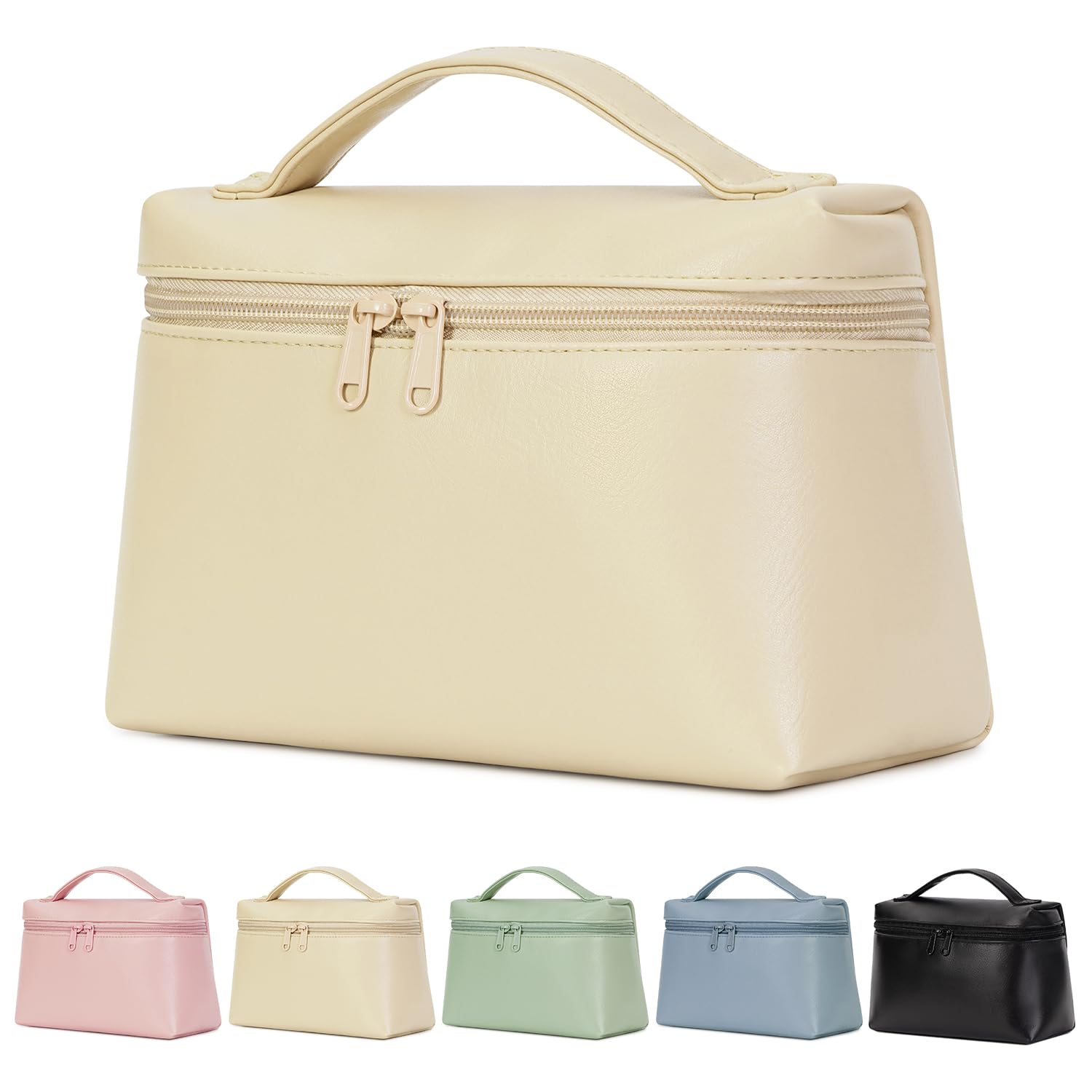 Wandering NatureCosmetic Bag Makeup Toiletry Pouch for Women with Portable Flip & Double Zipper for Travel Toiletry Bag, Beige