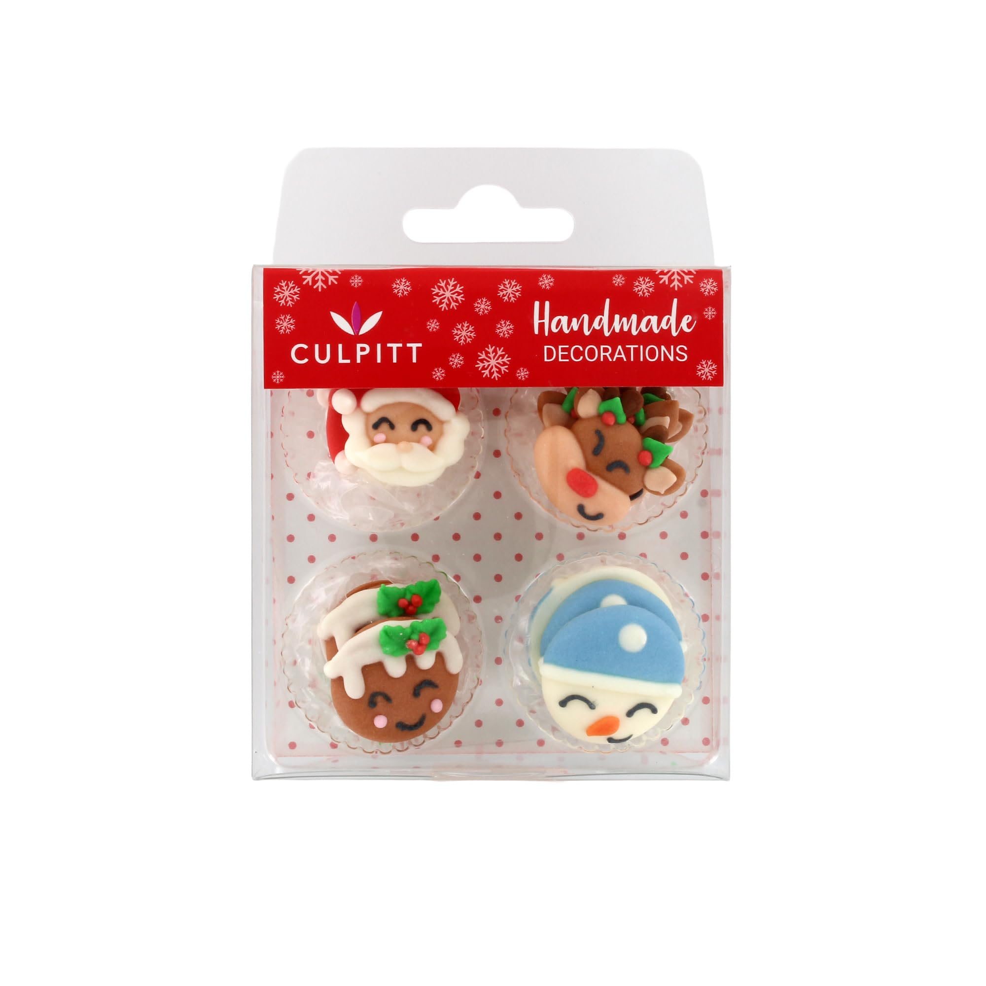 Culpitt Christmas Cheer Sugar Pipings, Edible Royal Icing Decorations, Multi-Coloured Festive Cake and Cupcake Toppers, Santa, Penguin, Ruloph, Xmas Pudding - Pack of 12