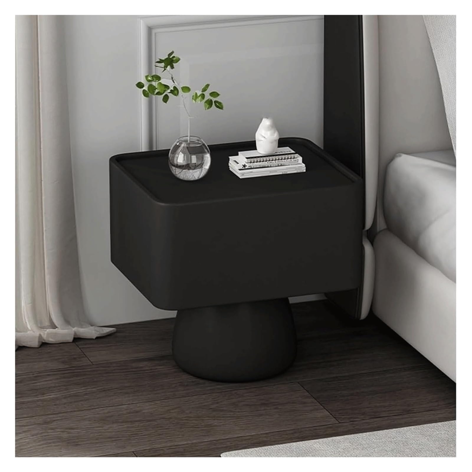 SXZenSpace Wooden Nightstand High-end Microfiber Leather Bedside Cabinet Creative Table with Drawer Side Modern Sturdy End Table(Black,45cm)