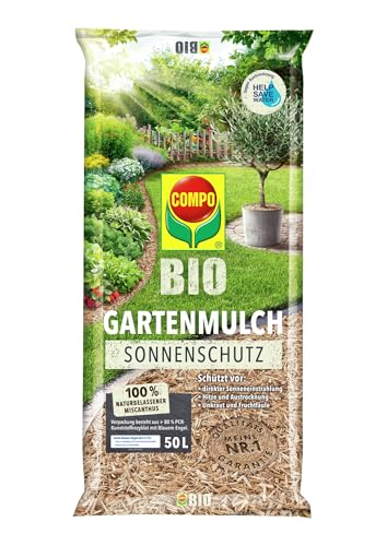 COMPO Bio Gartenmulch + Sonnenschutz als dekorative Abdeckung um den Boden vor Hitze Austrocknung und Verdunstung zu schützen 50L