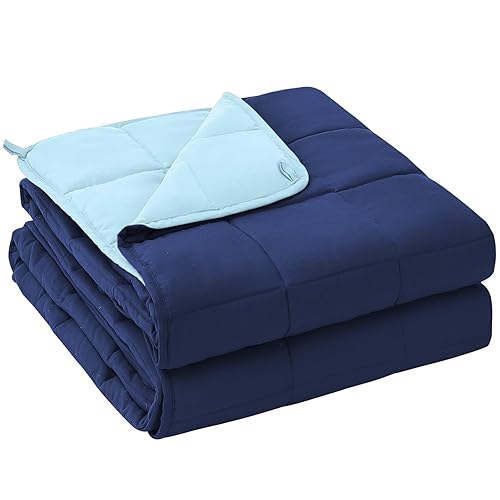 yescool Weighted Blanket for Adults (20 lbs, 60" x 80",Navy & Blue) Cooling Heavy Blanket for Sleeping Perfect for 190-210 lbs, Queen Size Breathable Blanket with Premium Glass Bead, Machine Washable - Navy and Blue - 60X80-20 lbs