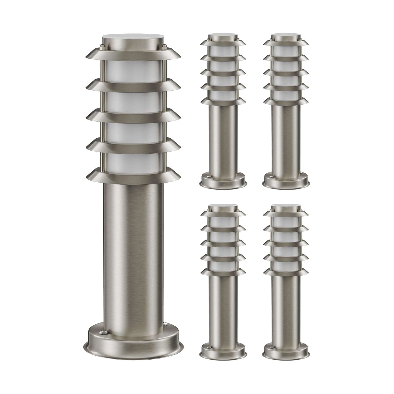 ledscom.de 5 lampes d'allée/bornes lumineuses PORU pour l'extérieur, IP44, grille, 39 cm, acier inoxydable, 1 ampoule E27 max. 40 W