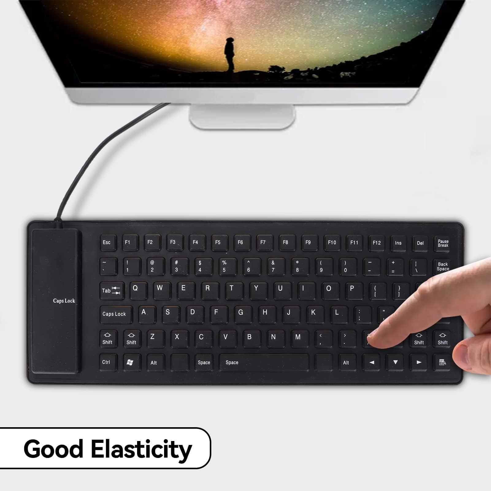 Agatige Tastiera in Silicone Impermeabile, 85 Tasti USB Cablata Tastiera Flessibile Portatile in Silicone Morbida e Silenziosa Tastiera Rollup per PC Laptop Notebook e Viaggio (Nero)