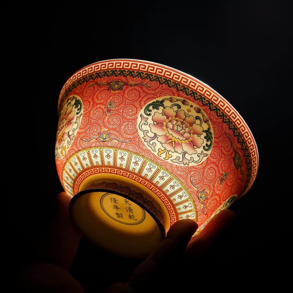 Keramikschale im chinesischen antiken Palast-Stil, hoher Fuß, 15,6 cm, Knochenporzellan, Reisschale mit Emaille, Geschirr zum Essen von Reis