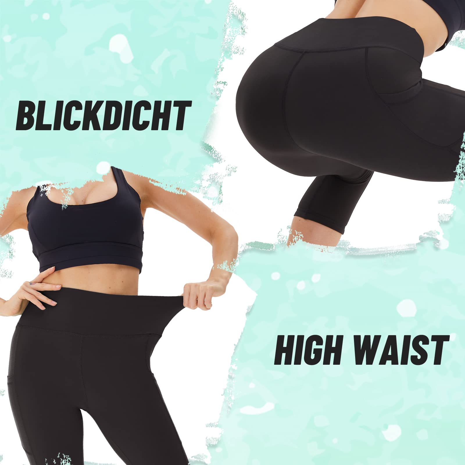 AMIYOYO Lot de 3 leggings de sport pour femme avec poche - Taille haute - Opaques - Ventre - Extensibles - Pantalon de yoga pour la gym et le fitness | Pantalon de sport opaque pour le ventre, long et extensible, pour yoga, gym