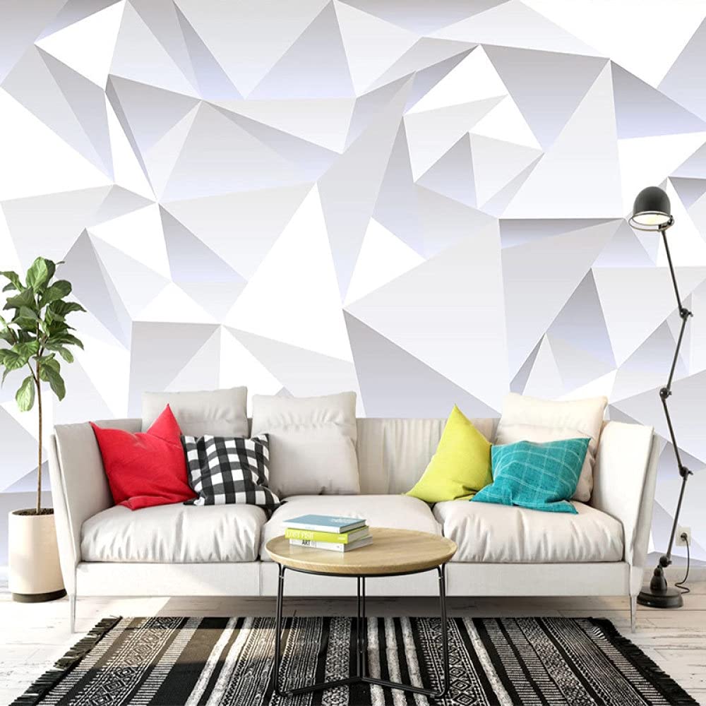 Carta Da Parati,Moderno 3D Solido Triangolo Bianco Geometrico Grande Carta Da Parati Autoadesiva Buccia E Bastone Carta Di Contatto Staccabile Vinile Murale Adatto Per Soggiorno Camera Da Letto Deco