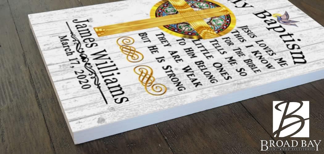 Broad Bay Baptism Gift Blessing PERSONALIZED Christening Gifts - For Boys Baby Girls Babies - Solid Wood - 16.5in x 10.5in