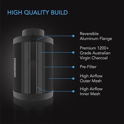 Miniatura 3 de AC Infinity Filtro de carbono de aire de 10 pulgadas con carbón virgen australiano de primera calidad, para ventilador de conductos en línea