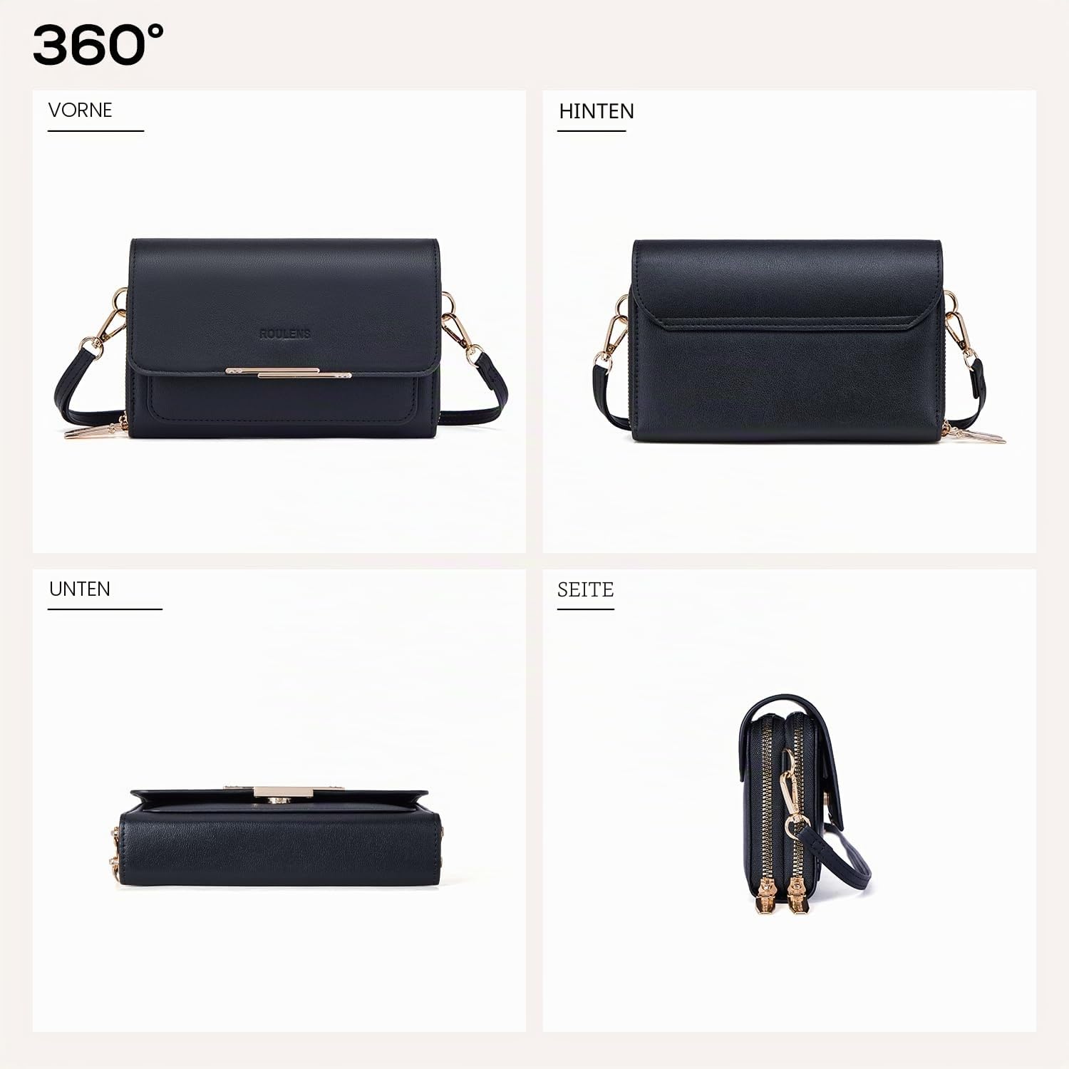 Roulens Klein Handy Umhängetasche,Damen Kleine Umhängetasche, Veganes Leder Crossbody Schultertasche Reisepass Handytasche mit Kartenschlitz Verstellbar Abnehmbar Schultergurt