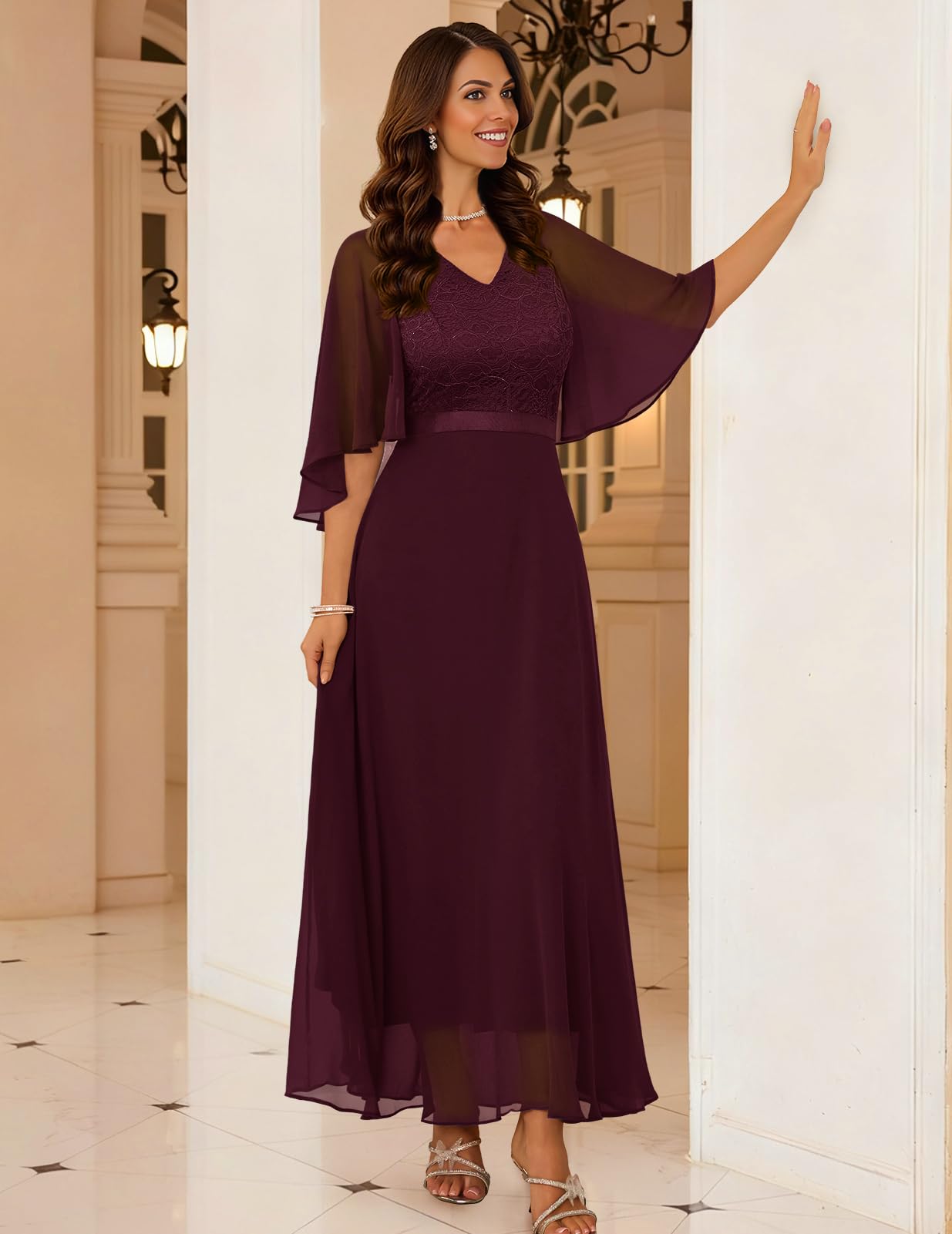 DRESSTELLS Abiti da cerimonia nuziale formale, vestito lungo del merletto di promenade del partito di cocktail del partito della damigella d'onore dell'autunno 202