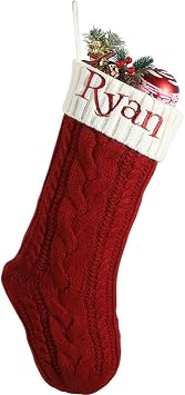 Personalized Christmas Stockings, Custom Red Christmas Stockings with Embroidered Name, Large 18" Knitted Xmas Stockings for Fireplace Hanging Holiday Party Decoration for Family Kids