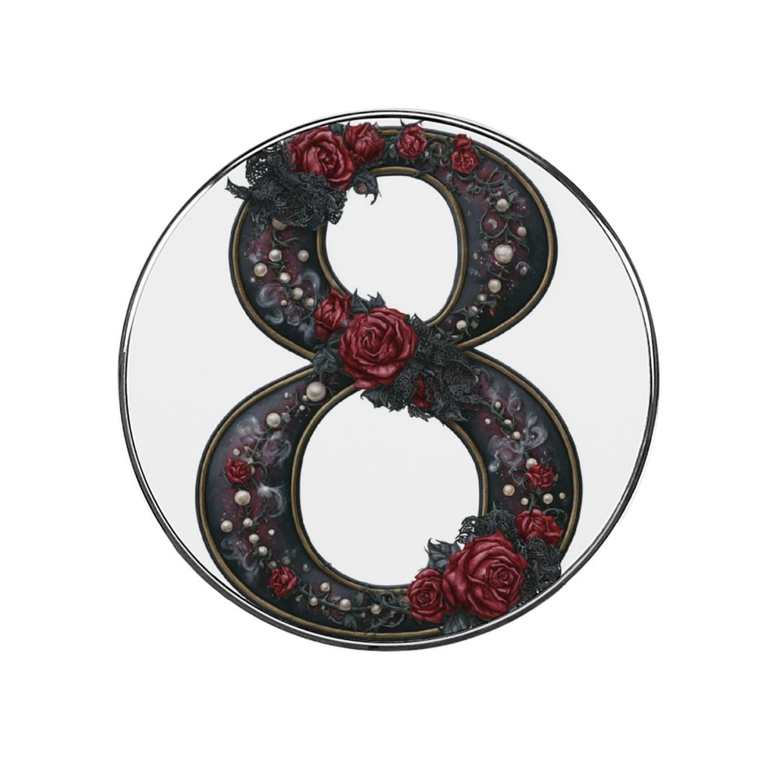 Watercolor Number 8 in Gothic Romance Fridge Magnets DIY Art Round Magnetic Refrigerator Sticker for Home Kitchen Car Garage Decor