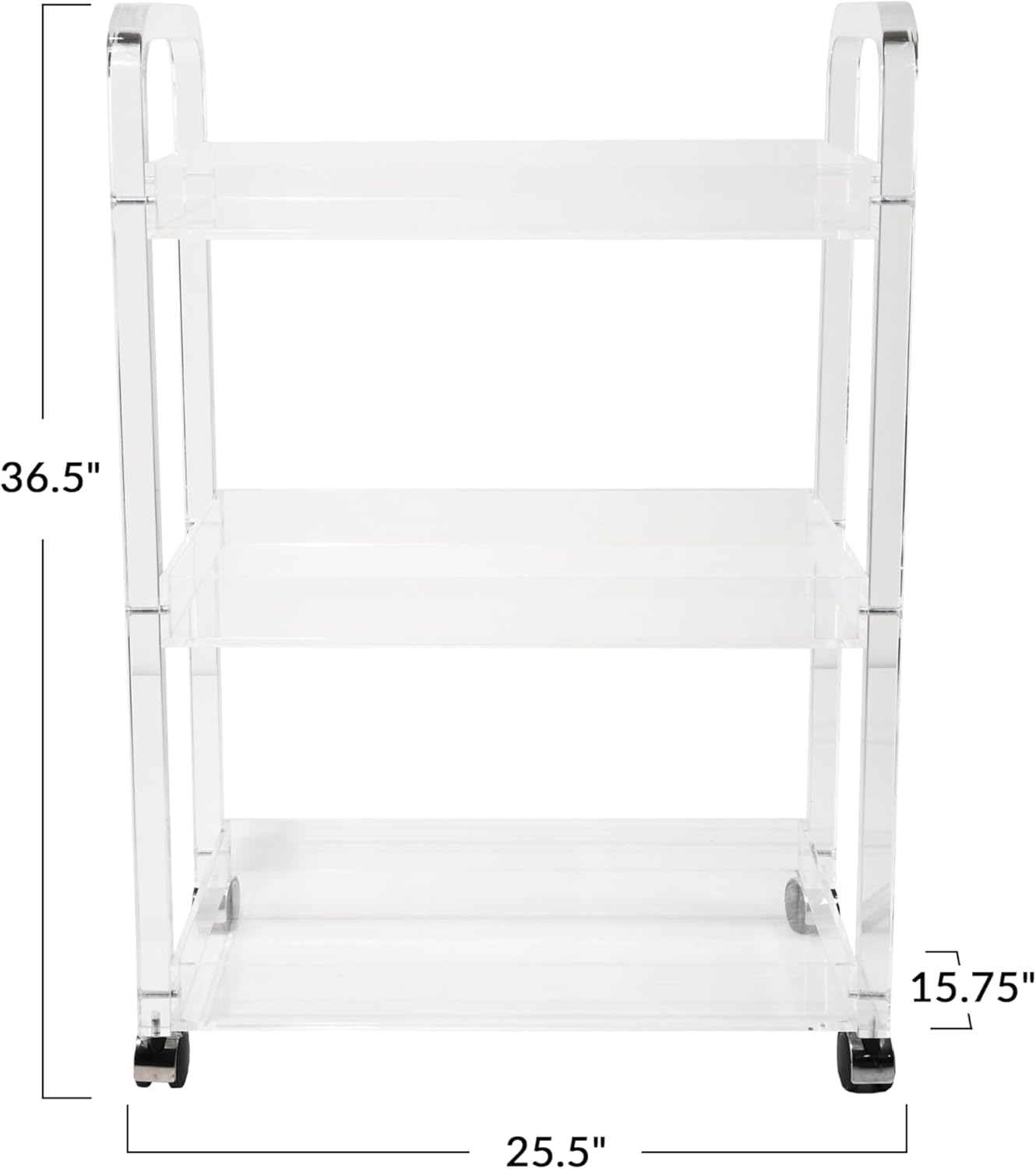 Bloomingville Clear Acrylic 3-Tier Bar Cart on Casters, White
