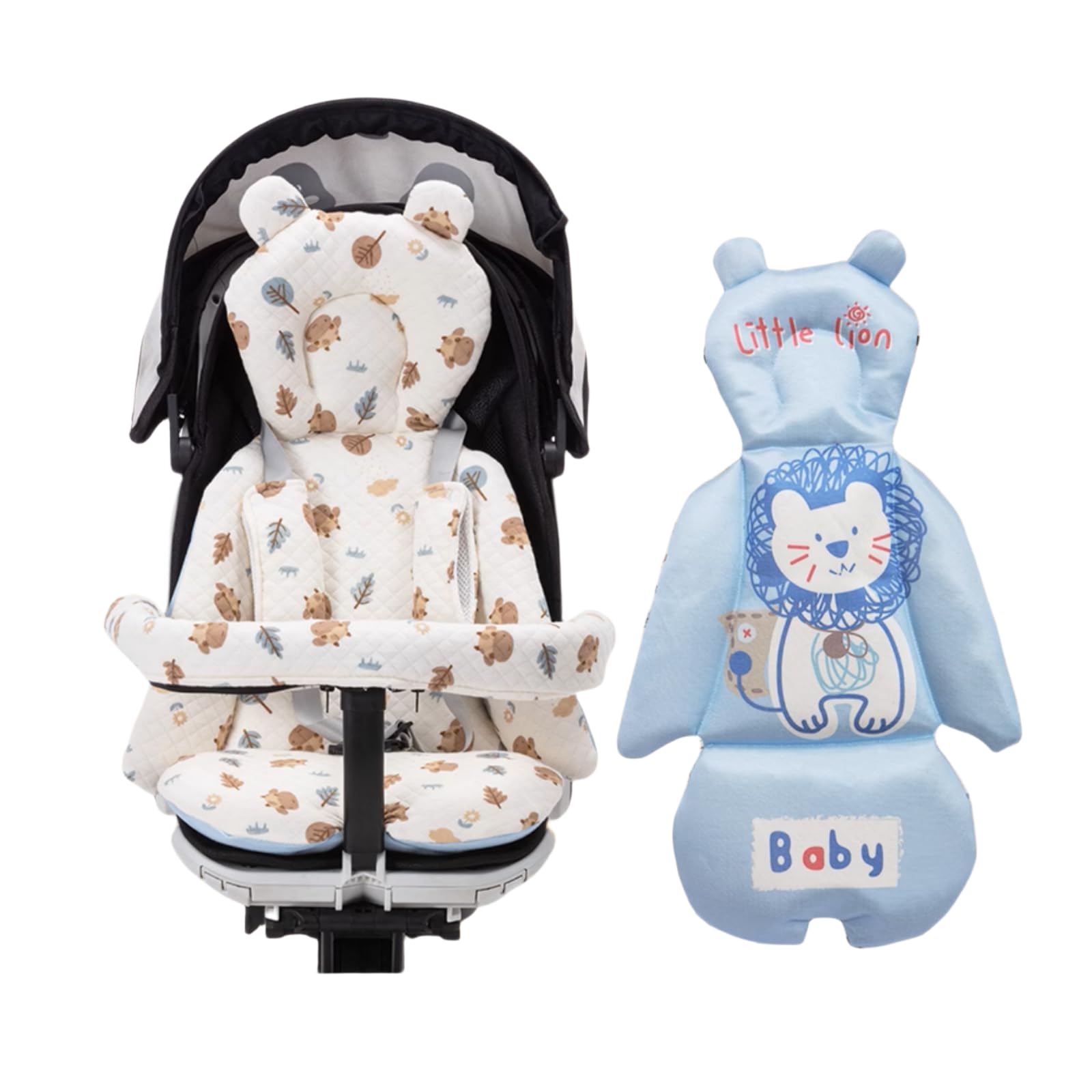 Kid‘s Stroller Cushion, Cute Cartoon Breathable Stroller Seat Liners, Soft Twins Baby Seat Pad Liner for Stroller, Newborn, Infant or Toddler - Baby Carriage Cushion (Blue)