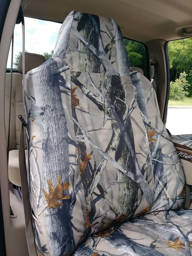 Durafit Seat Covers Made to fit 2002-2010 F250-F550 Front High Back Bucket Seats with Molded Headrests and Squared Shoulders. Made in XD3 Camo Endura.