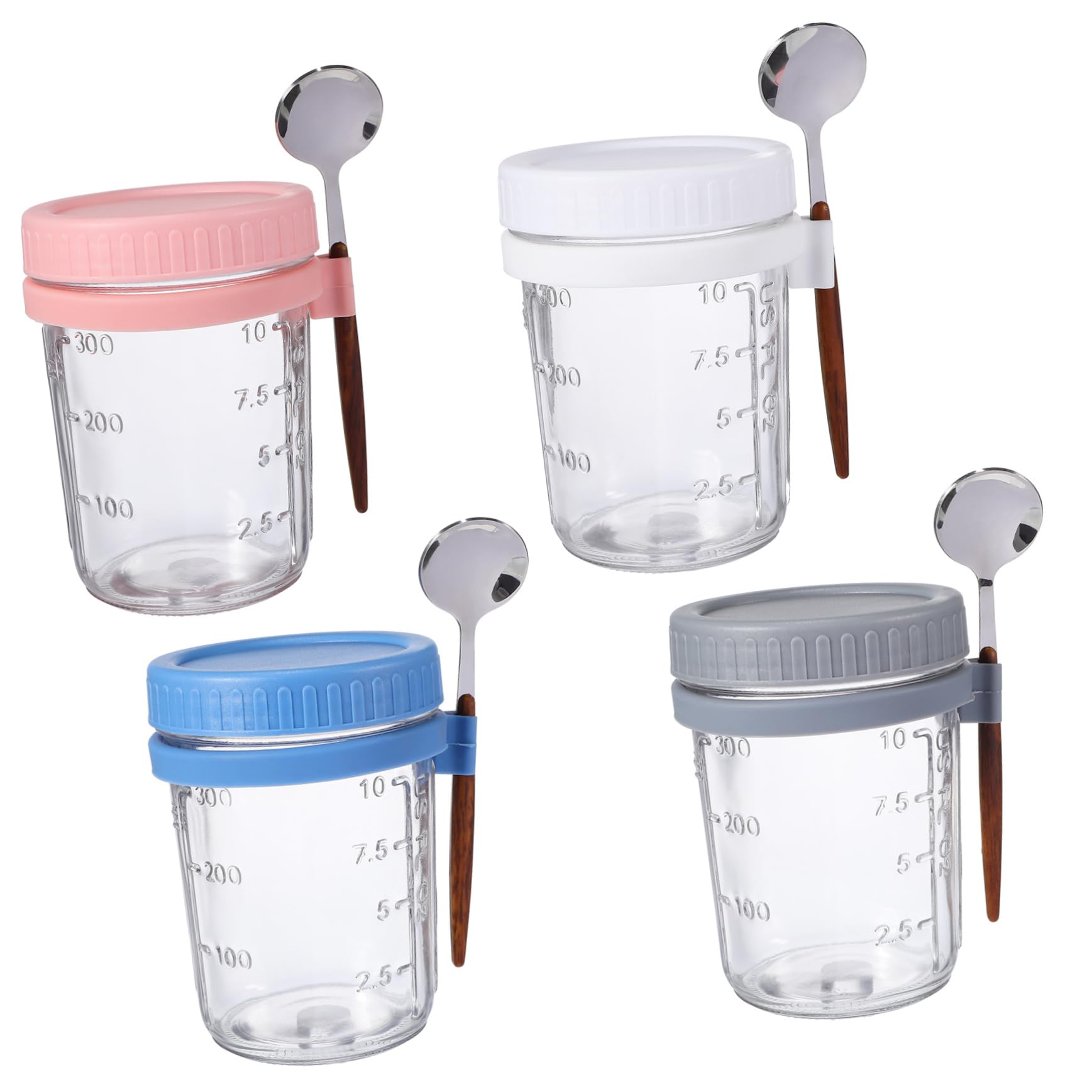 Mobestech 1 Jeu Bocaux Verre Avec Couvercles Colorés Et Cuillères Lot De Pots Hermétiques Pour Avoine Yaourt Et Stockage Alimentaire 4 Pièces