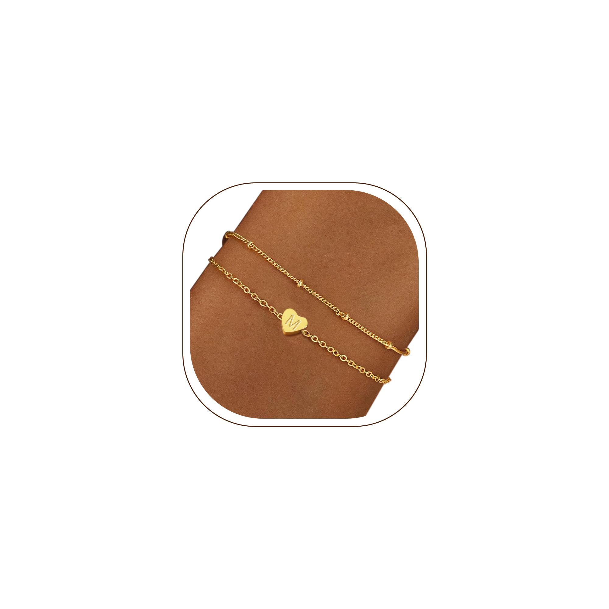 RMMD Armband Damen Gold Silber - 18K Gold/Weißgold Vergoldete Initialen Herz Armband mit Buchstaben Armbänder Personalisiert Geschenke Schmuck Geburtstagsgeschenk für Frauen Mädchen Geschenke