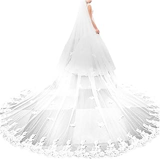 Wedding Veil Bridal Veil Comb Bridal Cathedral Veil 1 Tier Cathedral-Length Hair Accessories Embroidery Lace Edge Bride with Comb Drop Veil for Brides A-Clear