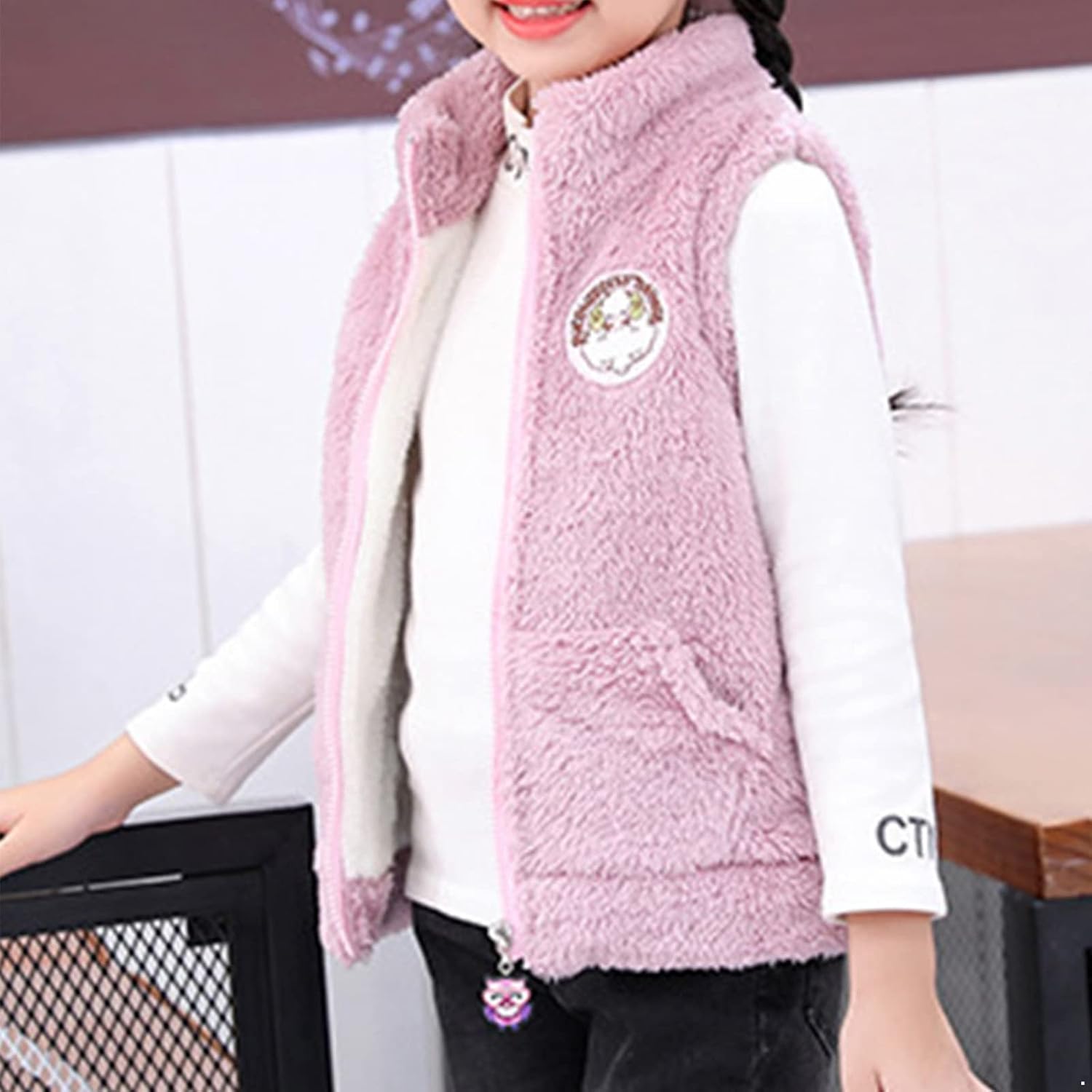 Kids Girls Polar Fleece Vest Stand Collar Zipper Jacket Coat Waistcoat Vest Winter Thick Warm Outerwear
