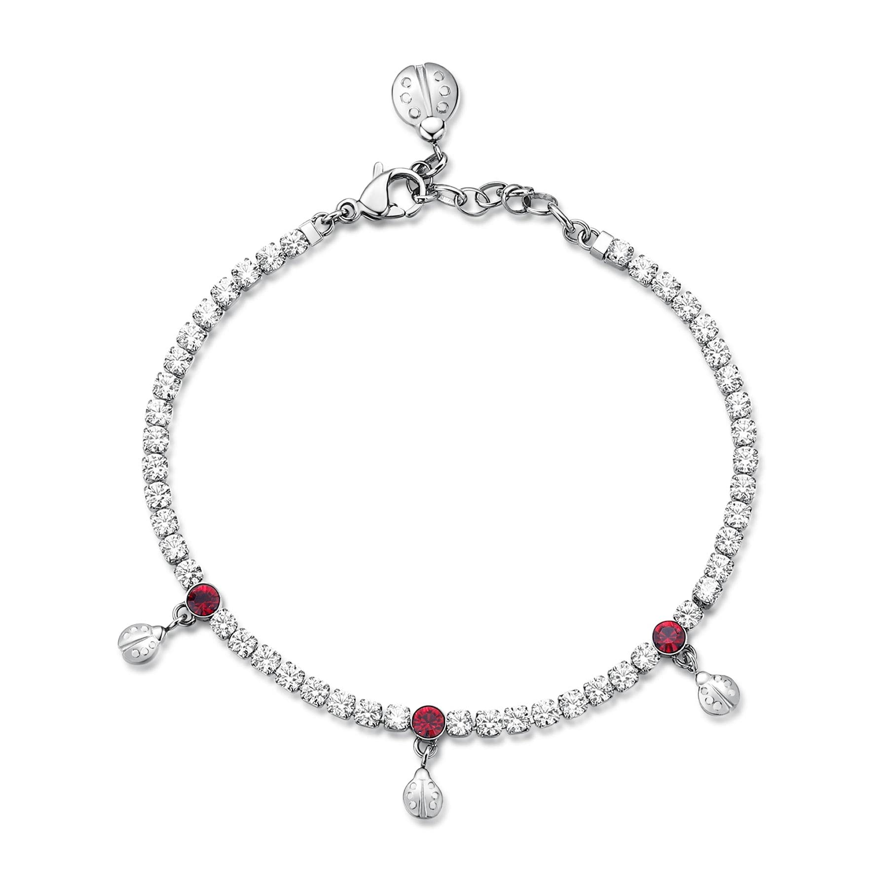 Brosway Bracciale Tennis Donna In Acciaio Con CZ Bianche E Ciondolo Coccinella - Collezione Desideri BEI020