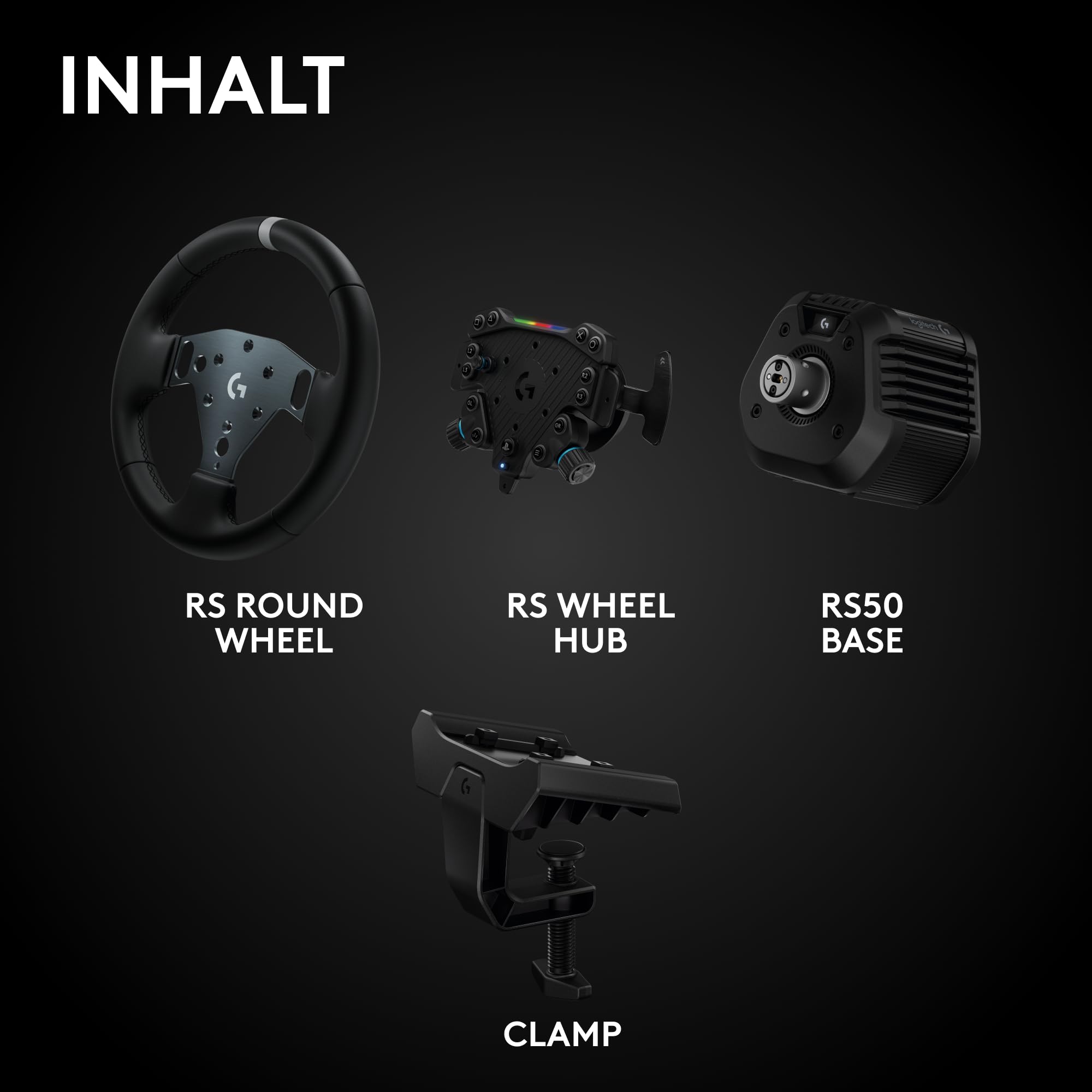 Logitech G RS50 System 3-teiliges Sim-Racing-Lenkrad-Setup RS50-Radbasis 8 Nm Direktantrieb RS Wheel Hub 13 Tasten RS-Rundrad 28 cm PS5/PS4/PC Schwarz