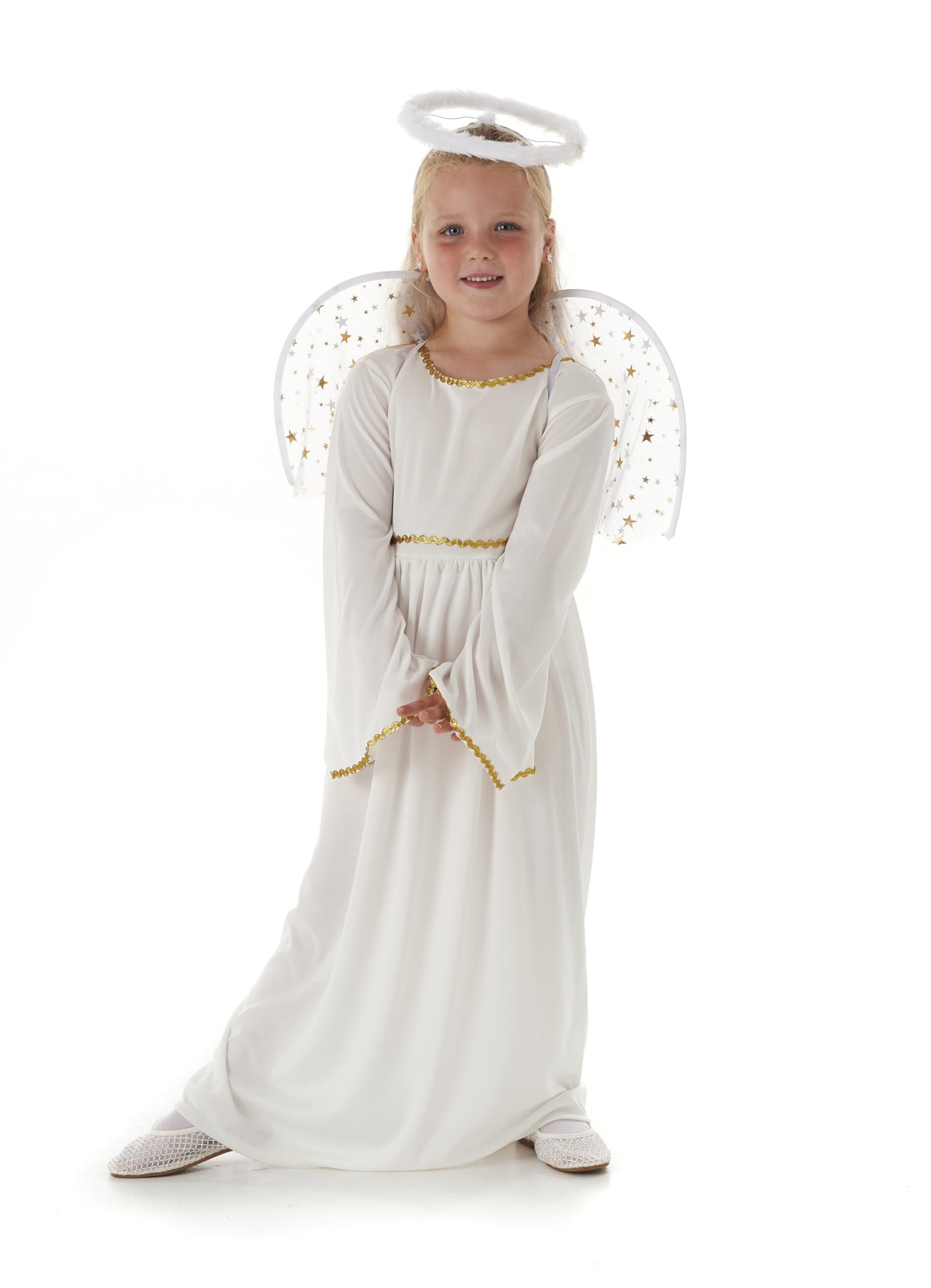 My Illusions Girls Heavenly Angel Nativity Christmas Fancy Dress Kids Xmas Costume Panto Play Outfit (Small 3-4 Years)