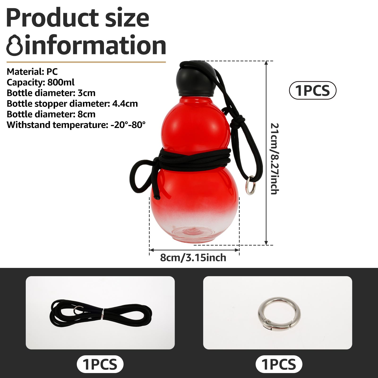 bigjvbfv Gourd Water Bottle, 800ml Large Capacity Gourd Bottle, Reusable Water Flask, Chinese Retro Water Gourd Bottle Portable Gourd Sports Water Bottle for Gym Home Office Traveling (Red)