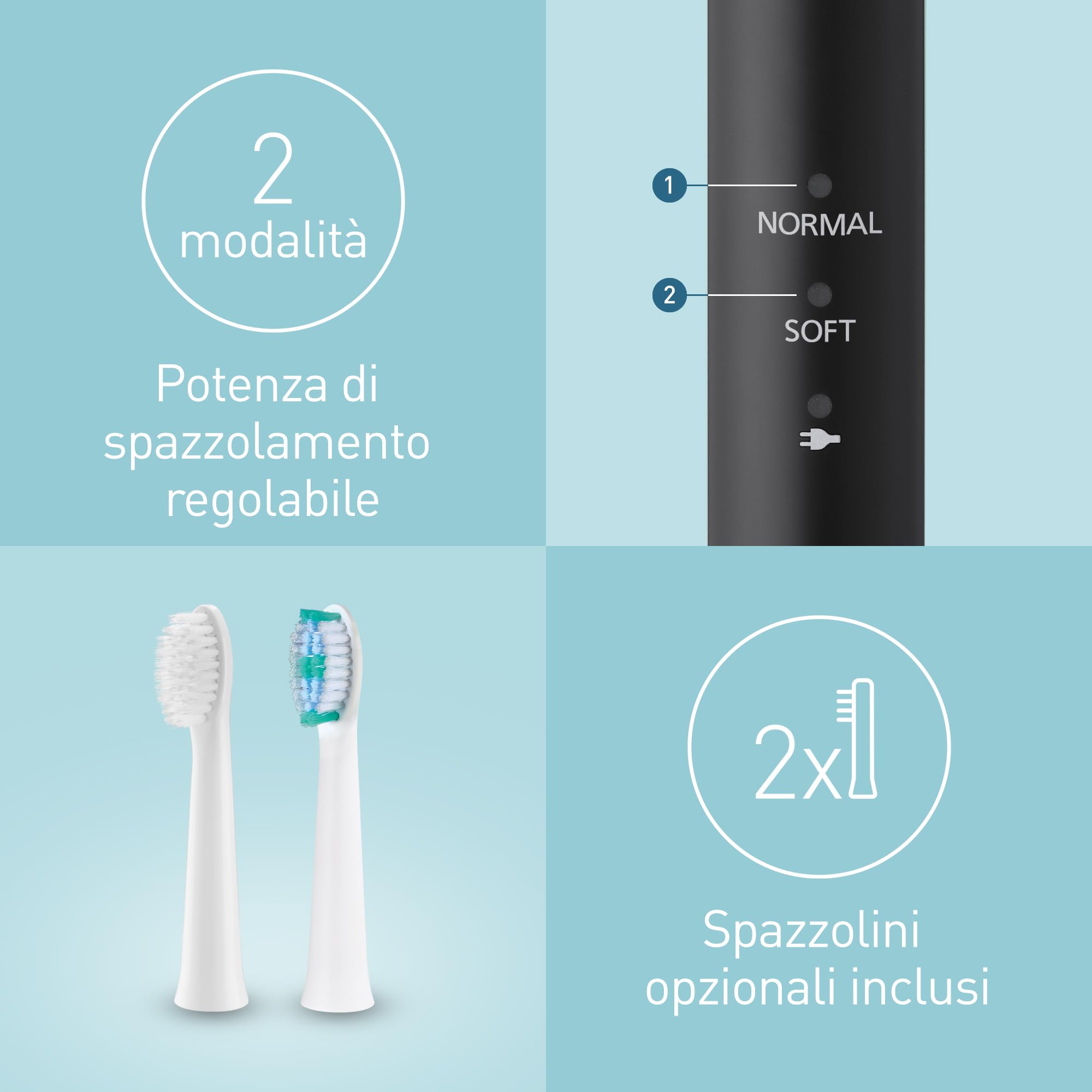 Panasonic EW-DM81-K503 Spazzolino Elettrico, 2 Testine Incluse, Timer, 2 Modalità di Funzionamento, Design Ergonomico, 31.000 Movimenti al Minuto, Vibrazioni Soniche, Nero