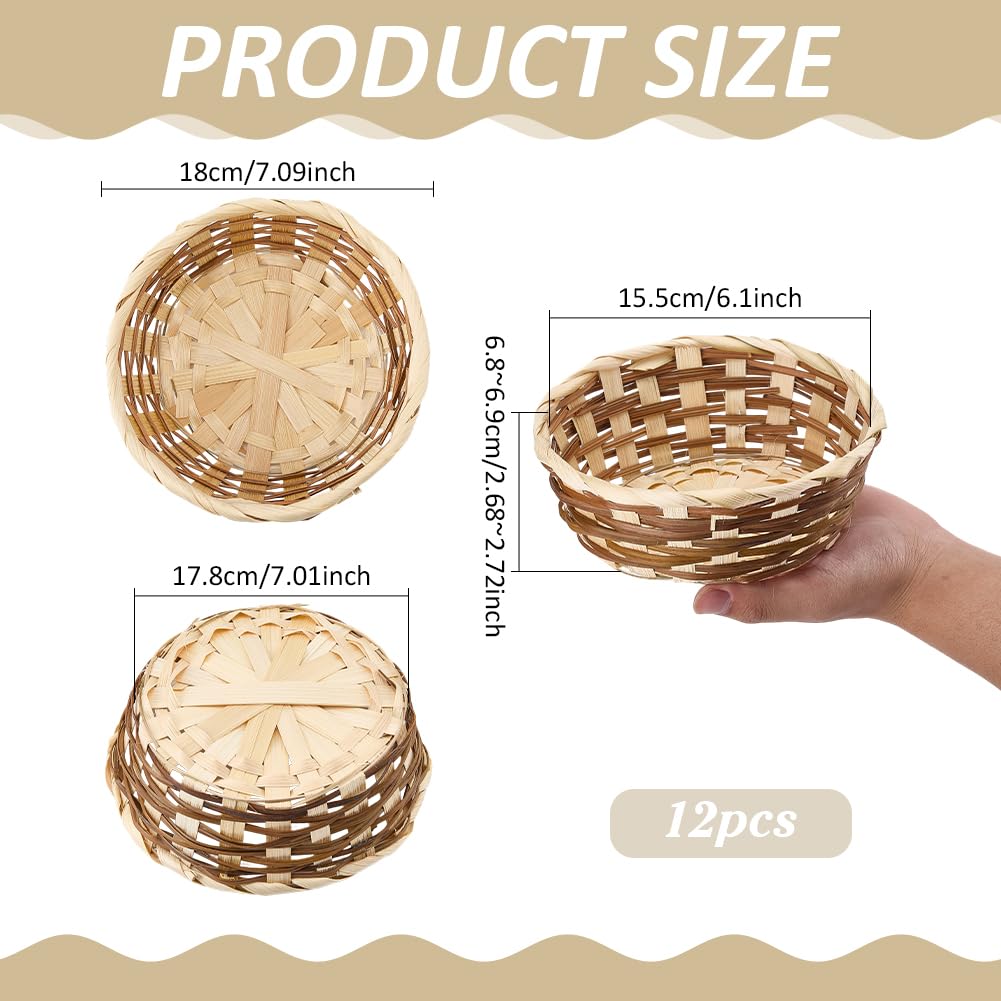 FINGERINSPIRE 12 cestas de almacenamiento de bambú y ratán, diámetro interior de 155 mm, contenedor para alimentos de ratán trenzado de color trigo, cesta trenzada artesanal para la organización de la
