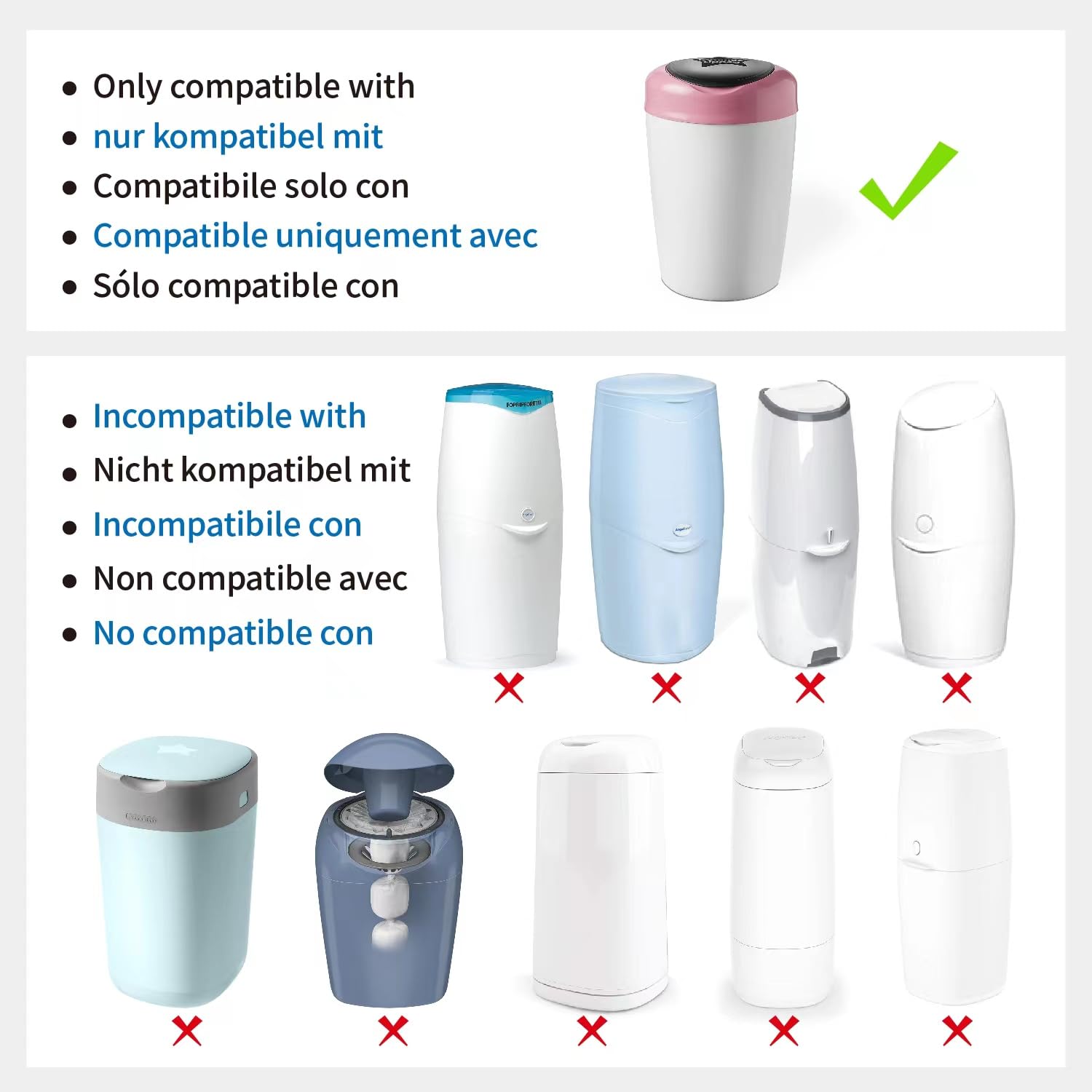 MOM'S AIDE - Ricarica mangiapannolini solo Compatibile per Simplee Sangenic (4 ricariche)， incompatibile con Maialino Foppapedretti，Tutti i Angelcare，incompatibile con Sangenic Tec，Twist & Click