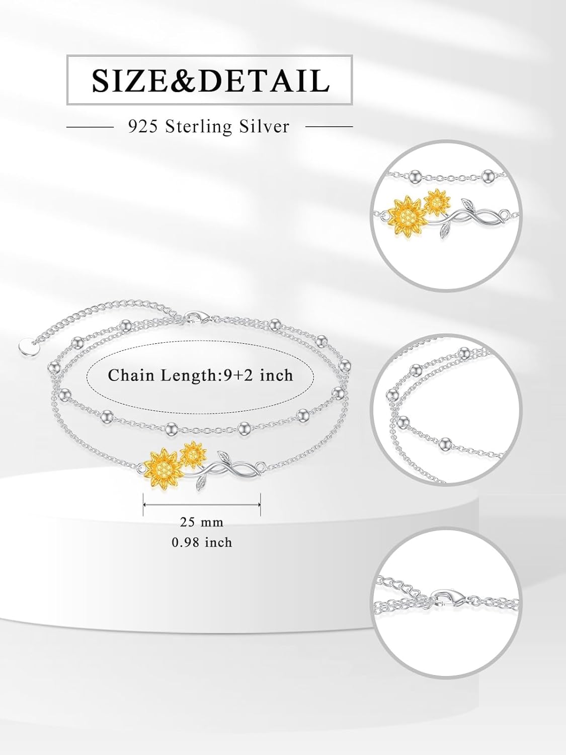 Womens Anklet Sterling Silver Layered Chain Anklets Adjustable Foot Jewelry Gifts for Women 9+2 inch - Image 2