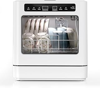 Bancada de lava-louças portátil de 800W, lava-louças de mesa com 6 programas e tanque de água de 6 L, mini lava-louças com tampa semi-transparente e indicador LED, perfeito e simples para