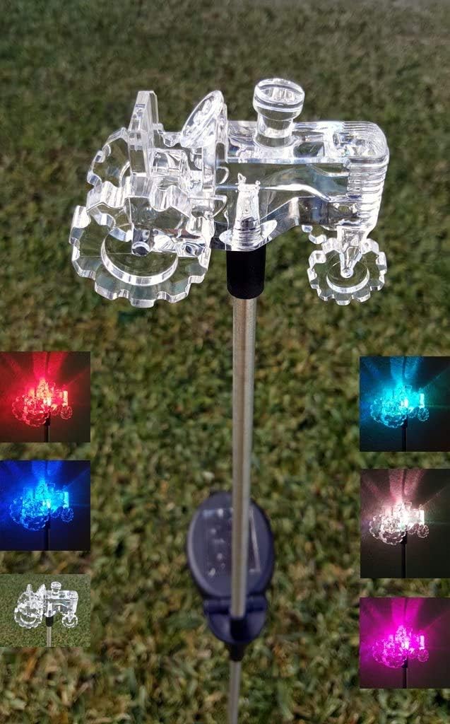 Outdoor Garden Set of 2 Solar Stake Light with Tractor Decorative Lights, Multi-Color Changing LED Solar Lights for Yard Decorations, Garden Gifts